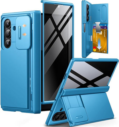 TONGATE Wallet for Z Fold 7 Case with Privacy Screen Protector, [4-Card Holder][Anti Spy] Built-in Large Stand & Slide Camera Cover Z7 Phone Case for Samsung Galaxy Z Fold 7 2025 8", Lake Blue