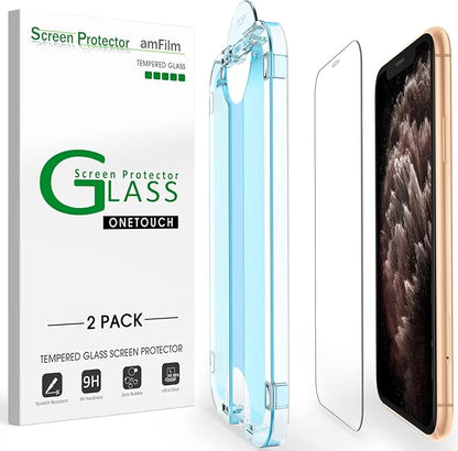 amFilm OneTouch Glass Screen Protector for iPhone 11 Pro (5.8") with Easy Installation Kit, Tempered Glass, 2 Pack