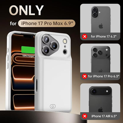 GIN FOXI Battery Case for iPhone 17 Pro Max, Charging Case Charger 8500mAh Ultra-Slim Lightweight Powerful Battery Pack 15W Fast Rechargeable Anti-Fall TPU Juice Box for 17 Pro Max (6.9") Grey