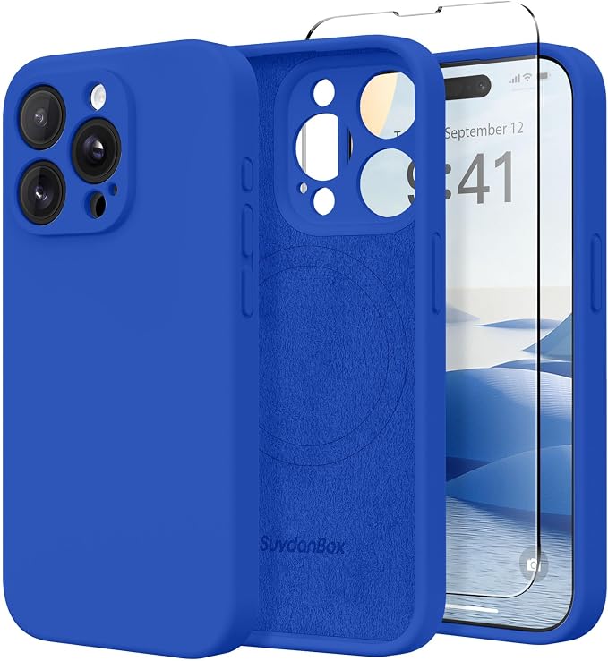 Magnetic for iPhone 13 Pro Max Case, Compatible with MagSafe, [Full Camera Protection][Screen Protector] Silicone Shockproof Protective Phone Case for iPhone 13 Pro Max 6.7", Klein Blue