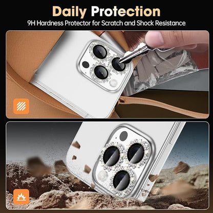 Xfilm for iPhone 16 Pro/16 Pro Max Camera Lens Protector Bling Individual Gear Design Diamond Ring 9H Hardness Scratchproof Protector, Stylish Phone Accessories, Case Friendly (Silver)
