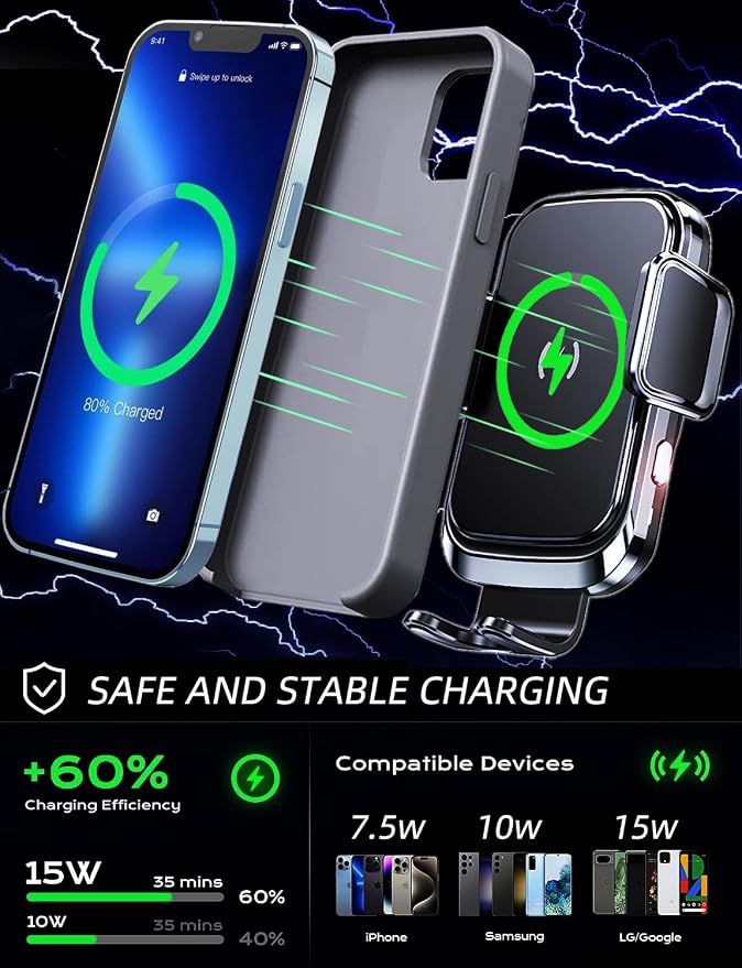 Wireless car Charger Truck Phone Mount Holder, [10-inch Long arm] 15W Fast Charging Pickup Heavy Duty Trucks Vacuum Phone Holders Large SUV Windshield Dashboard, for iPhone Samsung LG