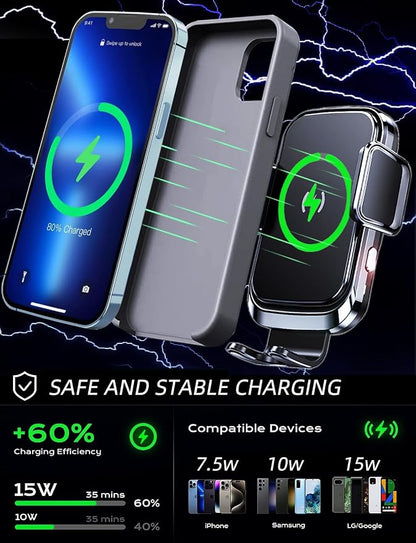 Wireless car Charger Truck Phone Mount Holder, [10-inch Long arm] 15W Fast Charging Pickup Heavy Duty Trucks Vacuum Phone Holders Large SUV Windshield Dashboard, for iPhone Samsung LG