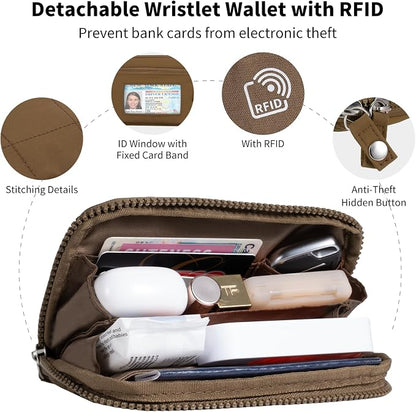 Tiostep Clip and Go Strap for Phone with Wallet Crossbody Phone Lanyard with Anti-Theft Zipper Pouch Detachable Quilted Wrist Wallet with RFID and ID Window for Daily and Travel