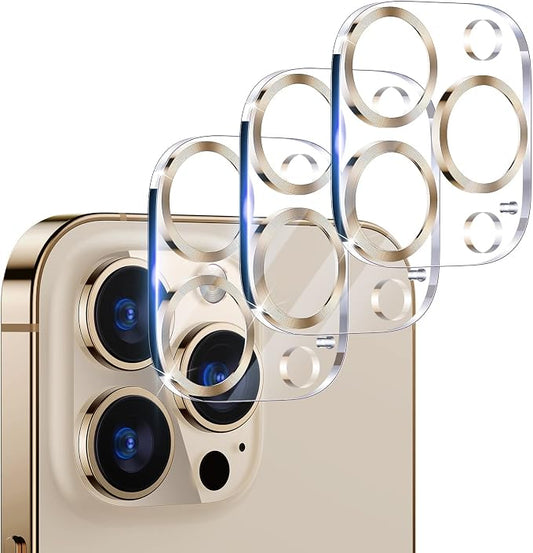 UniqueMe [ 3 Pack] Compatible with iPhone 12 Pro Max 6.7" Camera Lens Protector Tempered Glass,[Case Friendly][New version][Scratch-Resistant][Easy Installation] -Golden