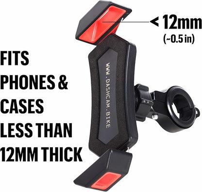 The dashcam.Bike Phone Mount: The Best Bicycle Phone Holder That Reduces Shake Without Blocking Your Camera [Extended-Range for Wide, Tapered, or Road Handlebars]