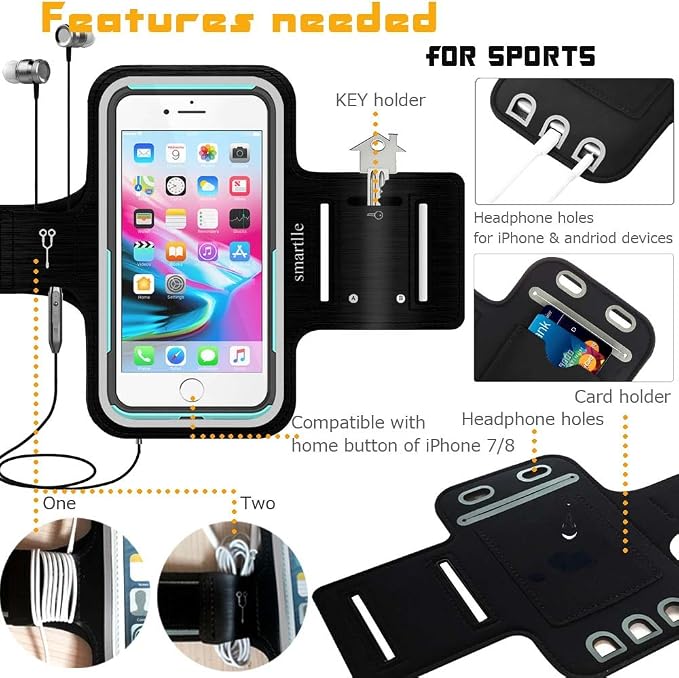 Arm Phone Holder for Running, Armband Cellphone for iPhone 15 14 13 12 11 Pro Max/XR/8 7 6s Plus, for Galaxy A/S/Note Up to 6.9’’, for Exercise Gym Fitness Sports Gear-Black