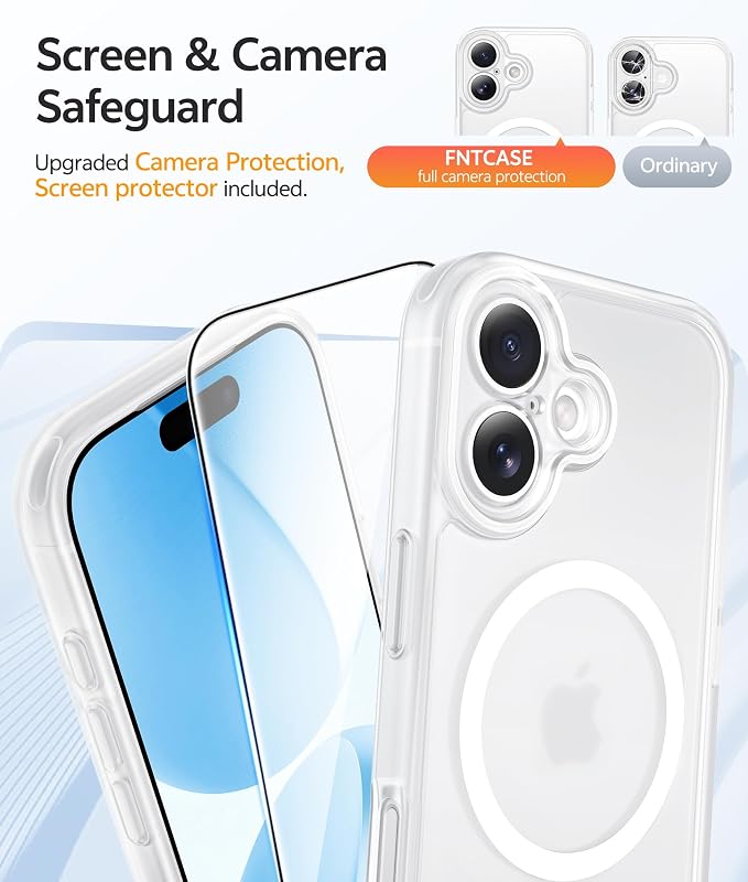 FNTCASE for iPhone 17 Case: [Compatible with Magsafe] Translucent Matte Cases with [Full Camera Protection] [Screen Protector] Military Grade Shockproof Protective Phone Cover - White