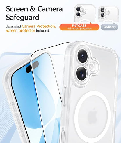 FNTCASE for iPhone 17 Case: [Compatible with Magsafe] Translucent Matte Cases with [Full Camera Protection] [Screen Protector] Military Grade Shockproof Protective Phone Cover - White
