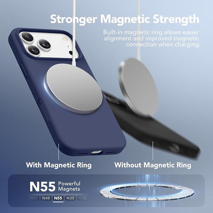 GONEZ Magnetic for iPhone 17 Pro Max Case, Compatible with MagSafe, [Screen Protector + Camera Lens Protector], Liquid Silicone Anti-Scratch Shockproof Protective Phone Case 6.9 inch, Midnight Blue