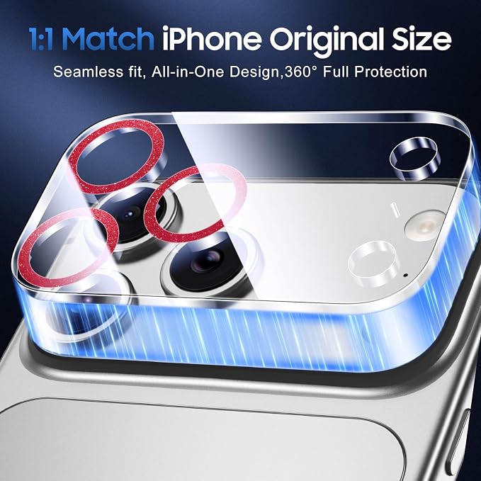 UniqueMe Compatible for 3 Pack iPhone 17 Pro Max Camera Lens Protector - [Drop Protection] [Case Friendly] 9H Tempered Glass Camera Cover Screen [Update New Version] - Glitter Red