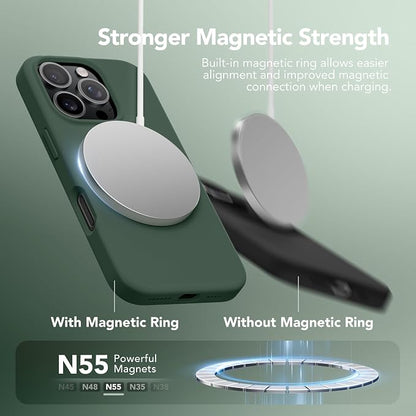 GONEZ Magnetic for iPhone 16 Pro Max Case, Compatible with MagSafe, Liquid Silicone Case, with Screen Protector + Camera Protector, Full Body Protective Shockproof Phone Cover 6.9", Army Green