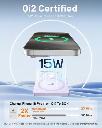 MagSafe Battery Pack 15W Fast Charging, Qi2 Certified Portable iPhone Charger, 0.39" Slim 5000mAh Magnetic Power Bank, PD20W USB C, Wireless Charger Only for iPhone 17/16/15/14/13/12 Series