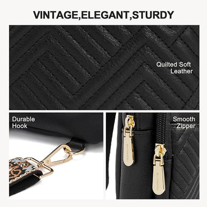BOSTANTEN Sling Bag Quilted Crossbody Bags for Women Cross Body Purse Leather Fanny Pack with Adjustable Guitar Strap