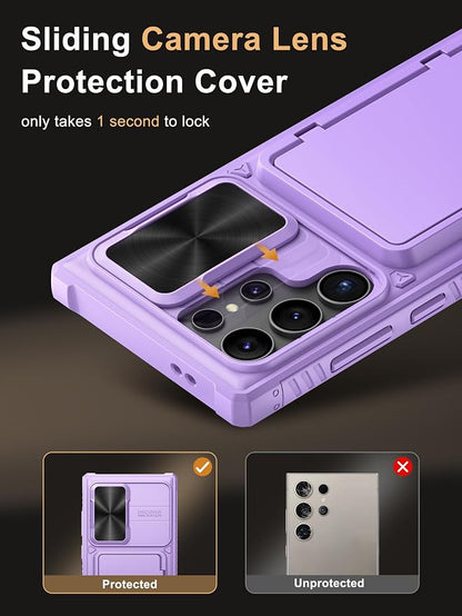 Vihibii for Samsung Galaxy S23 Ultra Case Wallet, Built-in Card Holder, Slide Camera Cover & Stand, Raised Edges Protect Screen & Military Grade Drop Protection Case for Galaxy S23 Ultra, Light Purple