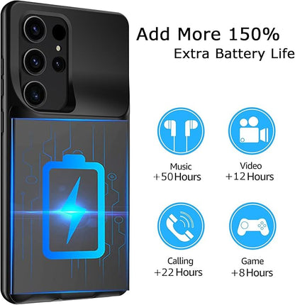 Battery Case for Galaxy S22/S23 Ultra, Upgraded 12000mAh Battery Pack Rechargeable Charger Case with Wireless Charging Compatible for Galaxy S22/S23 Ultra (6.8 inch) External Charging Cover (Black)