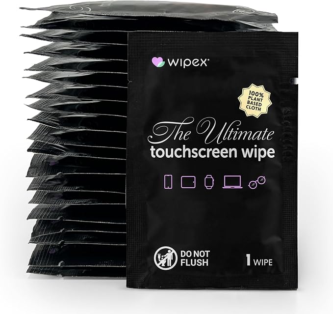 Wipex Ultimate Auto Screen Wipes - 24ct Individually Wrapped Car Wipes for Interior Cleaning, Streak-Free & Residue-Free Polish, Plant-Based Black Cloth, Ideal for Screens, Gauges, Mirrors & Dashboard