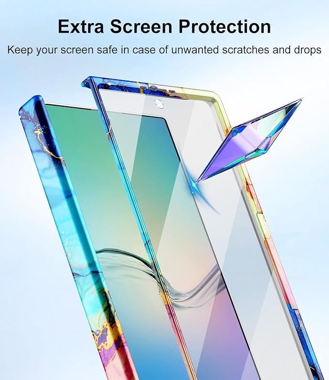 Btscase for Samsung Galaxy Z Fold 8 Ultra Case,Built in Front Screen Protector,[Compatible with MagSafe] Marble Hard PC Slim Shockproof Full Body Drop Protective Case for Z Fold 8 Ultra, Bright Blue