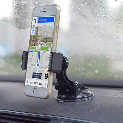 APPS2Car Suction Cup Phone Holder for Car with Adjustable Arm, Low Profile Dashboard Phone Mount Compact Windshield Window Dash Mobile Stand Compatible w/All iPhone and Android Cell Phones