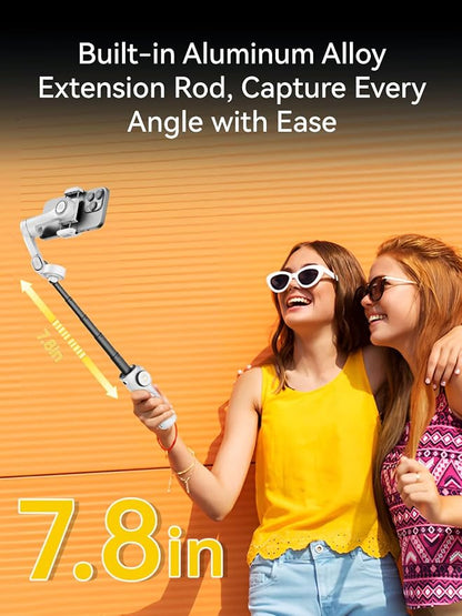 AOCHUAN Gimbal Stabilizer for iPhone, Phone Gimbal with Face/Object Tracking for Vlog Recording, 3-Axis Phone Stabilizer with 7.8' Extension Rod and OLED Display for iPhone/Android-Smart X2 White