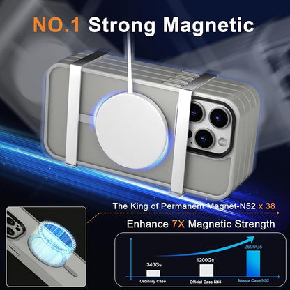 MOCCA Strong Magnetic for iPhone 12 Pro Max Case,[Compatible with Magsafe][Glass Screen Protector+Camera Lens Protector] Slim Thin Shockproof Cover Phone Case for iPhone 12 Pro Max 6.7",Titanium Gray