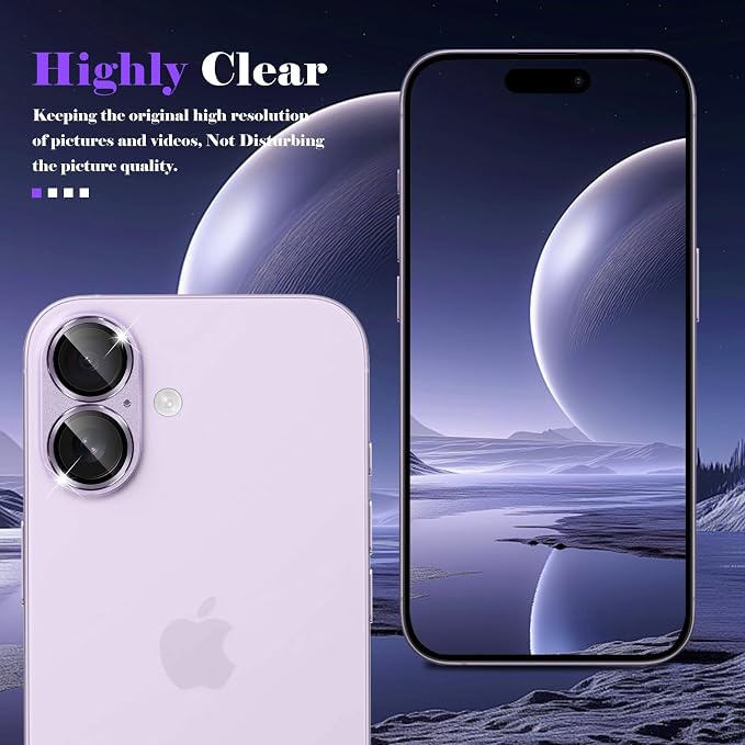 Camera Lens Protector for iPhone 17 Camera Lens Protector [Strong Adsorption] [Not Easy to Break] Metal Tempered Glass Rear Camera Screen Cover - Purple