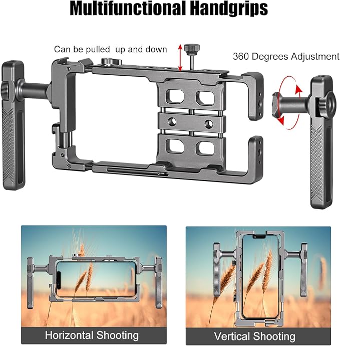 PCR-01 Smartphone Cage Universal Phone Video Rig Kit with Handle, Phone Stabilizer for Video Recording Cell Phone Filming Accessories