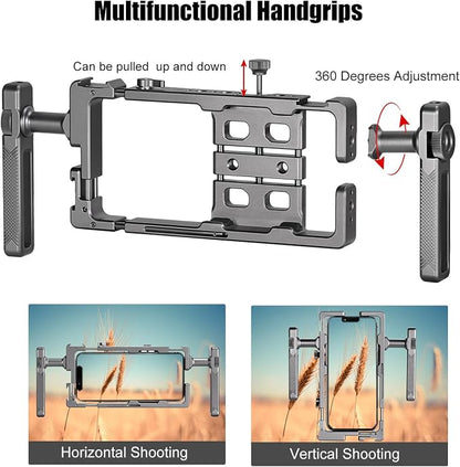 SUNWAYFOTO PCR-01 Smartphone Cage Universal Phone Video Rig Kit with Handle, Phone Stabilizer for Video Recording Cell Phone Filming Accessories