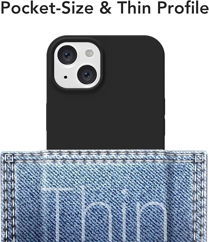 for iPhone 14/ iPhone 13 Case Silicone Compatible with Magsafe Case, Ultra Slim Thin Magnetic Phone Cases Mag Safe, Cute Soft Rubber Gel TPU Matte Wireless Charging Cover for Women, Black