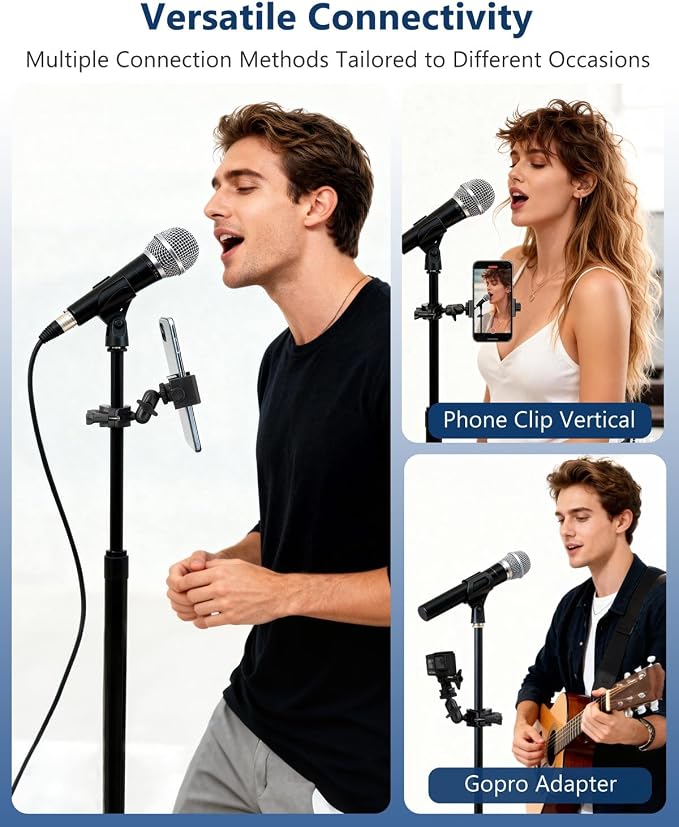 Mic Stand Phone Holder, Phone Holder Mount for Microphone Stand, Music Stand, Guitar Drums, Phone Clamp for iPhone 15 14 13 12 11 Plus Pro Max Mini Samsung Galaxy S24 S23 Ultra Google Pixel 8 7