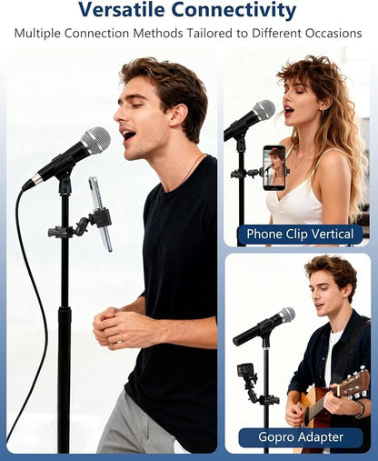 Mic Stand Phone Holder, Phone Holder Mount for Microphone Stand, Music Stand, Guitar Drums, Phone Clamp for iPhone 15 14 13 12 11 Plus Pro Max Mini Samsung Galaxy S24 S23 Ultra Google Pixel 8 7