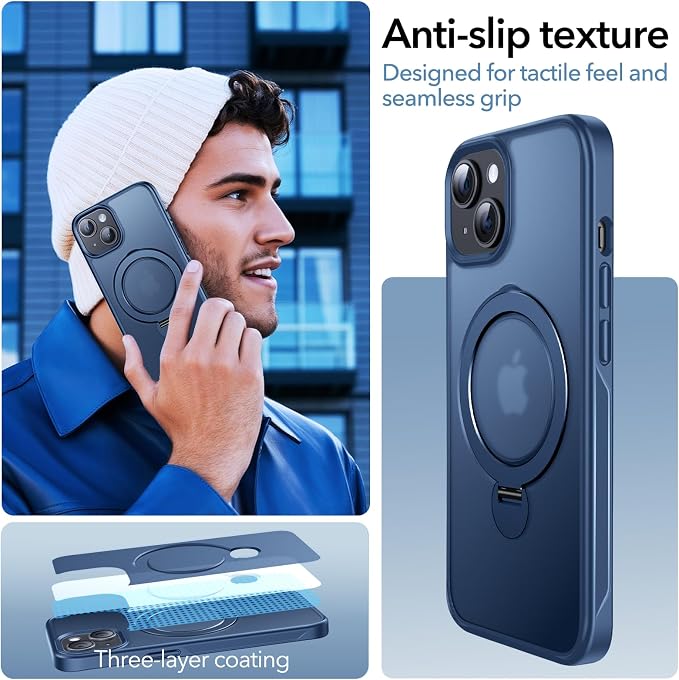 Anqrp 360° All-in-ONE Stand Case for iPhone 15 Case with Rotatable Magnetic Kickstand Ring Holder, Compatible with MagSafe, MIL-Grade Shockproof iPhone 15 Phone Case Cover 6.1" Blue