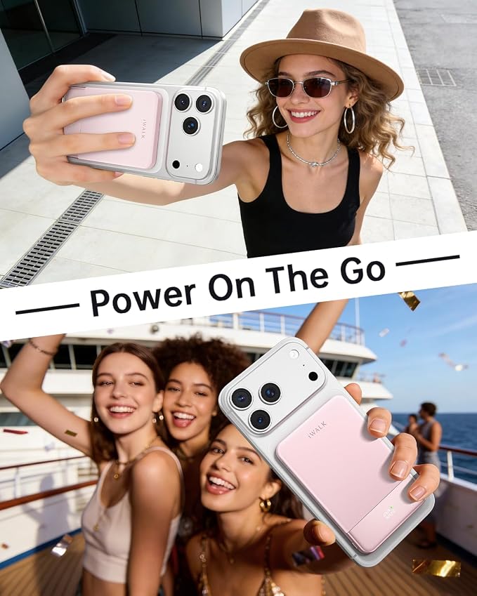 iWALK Magsafe Portable Charger 5,000mAh, Ultra-Slim Magnetic Wireless Power Bank with LED Display, PD 20W USB-C Fast Charging Battery Pack, Compatible with iPhone 17/17 Pro/16/15/14/13 Series, Pink