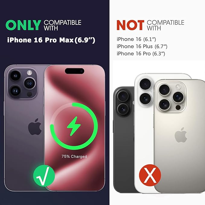 Battery Case for iPhone 16 Pro Max, 12000mAh Rechargeable Portable Protective Extended Charger Case Wireless Charging Compatible with iPhone 16 Pro Max (6.9 inch) - Black