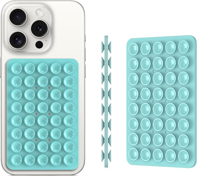 Double Sided Silicone Suction Phone Holder Mount, Silicon Accessory for iPhone and Android, Hands-Free Mirror Shower Phone Holder, TikTok Videos and Selfies (Light Blue+Sand Pink)