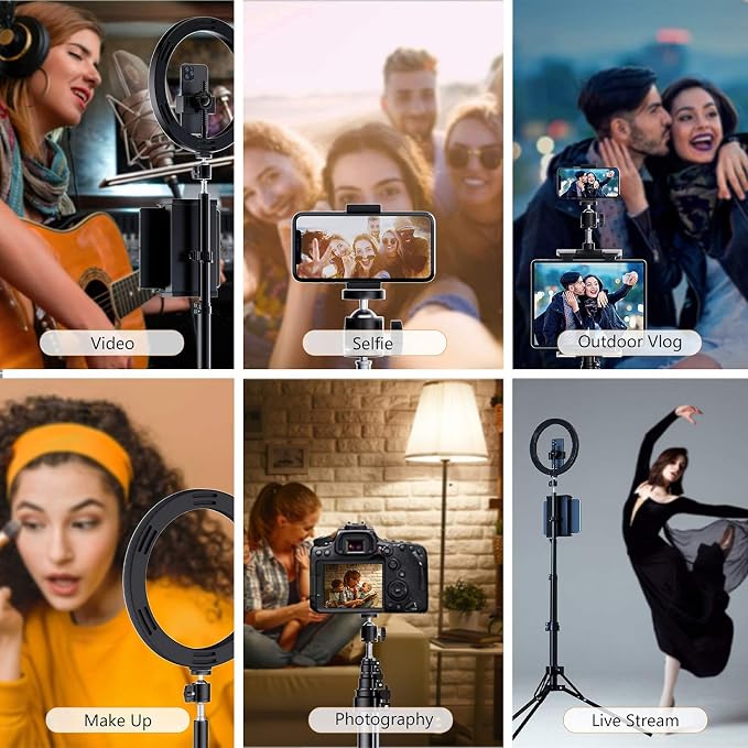 12" Selfie Ring Light with Tripod Stand 72" Tall & Mini Desktop Tripod, PEYOU Ring Light Tripod with 4 Phone Tablet Holders & Shutter for YouTube/Makeup/TikTok/Photography, Compatible with iPhone iPad