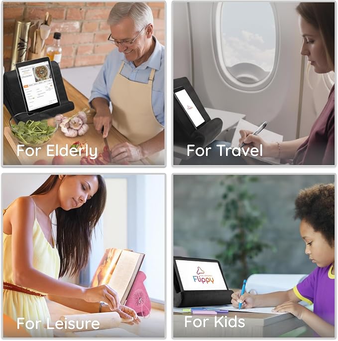 Flippy Original Tablet Pillow Stand & iPad Holder, Gift for Book Lovers & Readers, Multi-Angle Stand with Storage for Lap, Desk & Bed, Compatible with Kindle, Fire, iPad & Samsung, Smokey