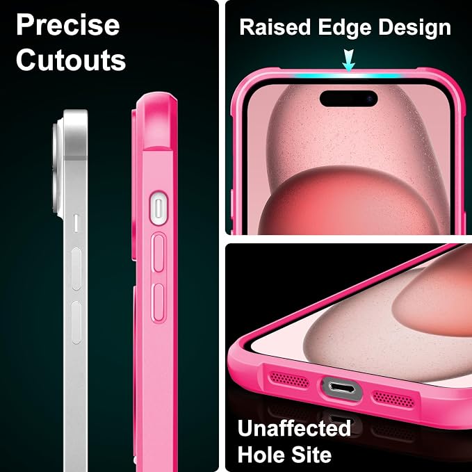 360° Magnetic Swivel Ring for iPhone 15 case, Built-in Metal Stand and Ring Holder, Magsafe Compatible, Military Grade Protection, Shock Resistant - Rose Pink