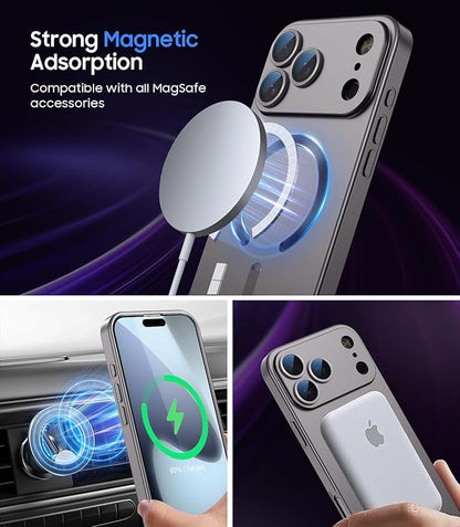 Magnetic for iPhone 17 Pro Max Case, Compatible with MagSafe, Built-in Camera Lens Protector, Slim Thin Soft Silicone Bumper Shockproof Metallic Luster Phone Case, Gray