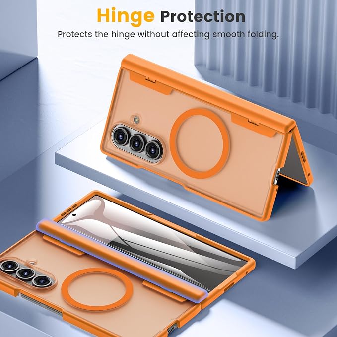 Caka Magnetic for Samsung Galaxy Z Fold 8 Ultra Case with Hinge Protection | Compatible with MagSafe, Built-in Outer Screen Protector, Hinge Guard, Translucent Matte Back, 360° Hybrid Drop Defense