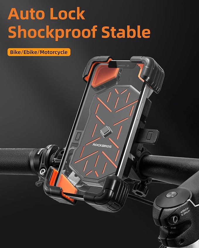 ROCKBROS Bike Phone Holder Mount for 4.5''-7.1'' Phones, Quick Release Handlebar Clamp, 360 Rotatable Motorcycle Mount