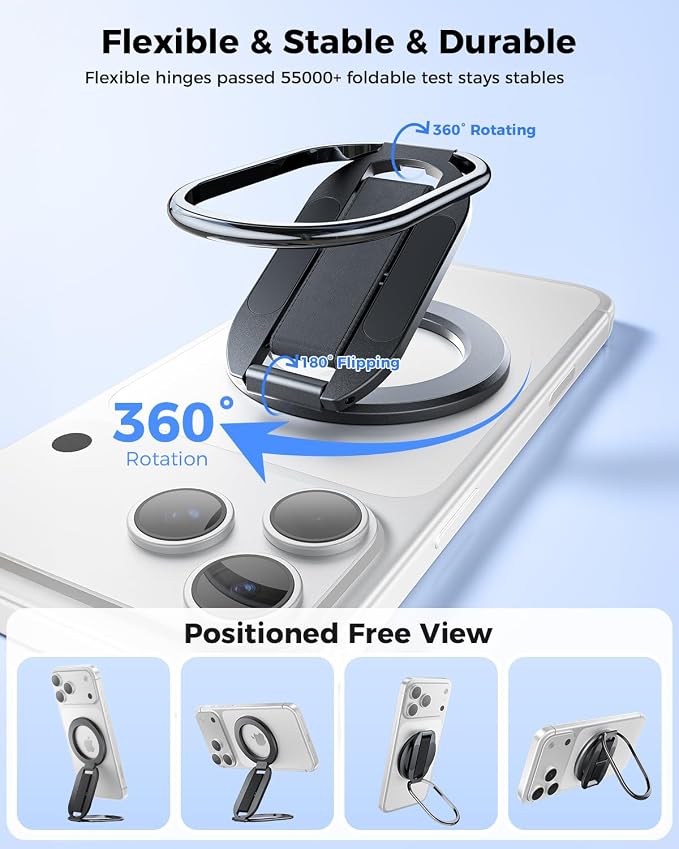 [2026 Upgraded] SUPERONE MagSafe Phone Grip for MagSafe with Finger Strap, Removable Gym Magnetic Phone Grip with Two-Sided Magnets, Mag Safe Grip Kickstand Loop for iPhone 17/16/15/14/13/12 Series