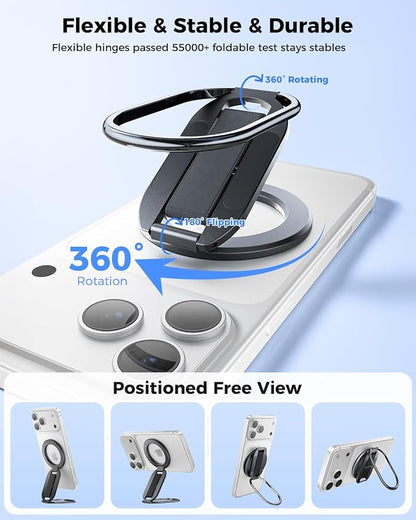 [2026 Upgraded] SUPERONE MagSafe Phone Grip for MagSafe with Finger Strap, Removable Gym Magnetic Phone Grip with Two-Sided Magnets, Mag Safe Grip Kickstand Loop for iPhone 17/16/15/14/13/12 Series