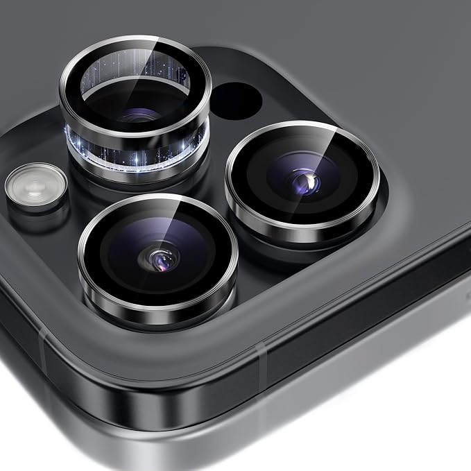 GolbinBox Camera Lens Protector for iPhone 15 Pro/15 Pro Max, 1:1 Invisible Fit, 9H Tempered Glass Ultra HD Metal Individual Camera Cover, Case Friendly, Black
