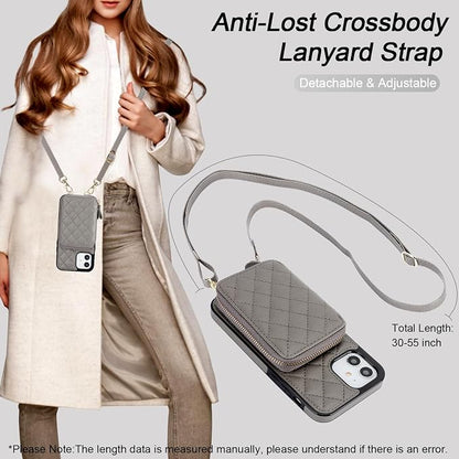 Bocasal Crossbody Wallet Case for iPhone 12/12 Pro, RFID Blocking PU Leather Zipper Handbag Purse Flip Cover, Kickstand Folio Case with Card Slots Holder Wrist Strap Lanyard 5G 6.1 Inch (Grey)