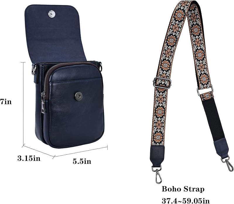 HESHE Leather Small Crossbody Bags for Women RFID Blocking Cell Phone Purse Anti-Theft Travel Bag with wide Straps