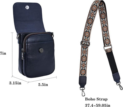 HESHE Leather Small Crossbody Bags for Women RFID Blocking Cell Phone Purse Anti-Theft Travel Bag with wide Straps