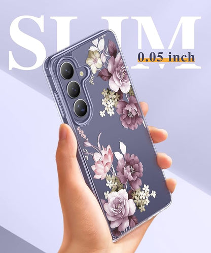 GVIEWIN for Samsung Galaxy S26 Plus Case, Clear Floral Slim Shockproof Protective Women Phone Case, Non-Yellowing, with Screen Protector&Camera Lens Protector for S26 Plus 6.7", Cherry Blossoms/Purple