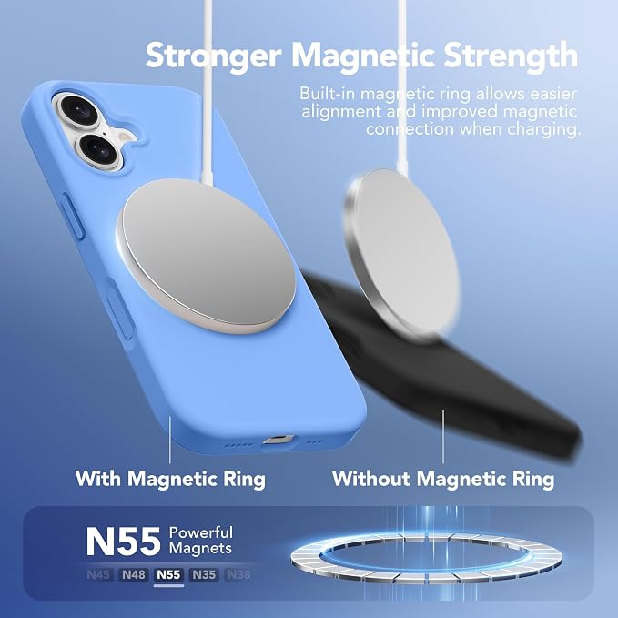 GONEZ Magnetic for iPhone 16 Case, Compatible with MagSafe, [Screen Protector + Camera Lens Protector], Liquid Silicone Shockproof Protective Phone Case for iPhone 16 6.1", Sky Blue