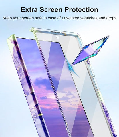 Btscase for Samsung Galaxy Z Fold 7 Case,Built in Front Screen Protector,Gold Glitter Marble Pattern Hard PC Slim Shockproof Full Body Drop Protective Case for Galaxy Z Fold 7 5G, Cobalt Violet